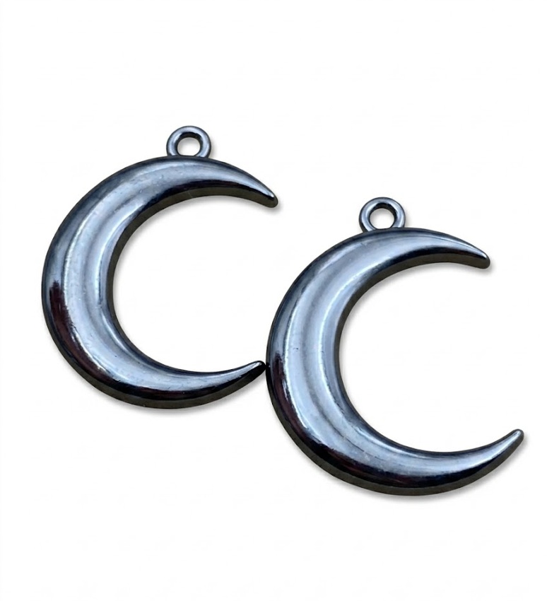 custom zinc alloy hang tag gunmetal black crescent shaped — view 2