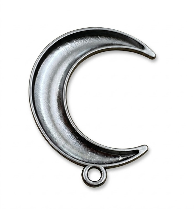 custom zinc alloy hang tag gunmetal black crescent shaped — view 3
