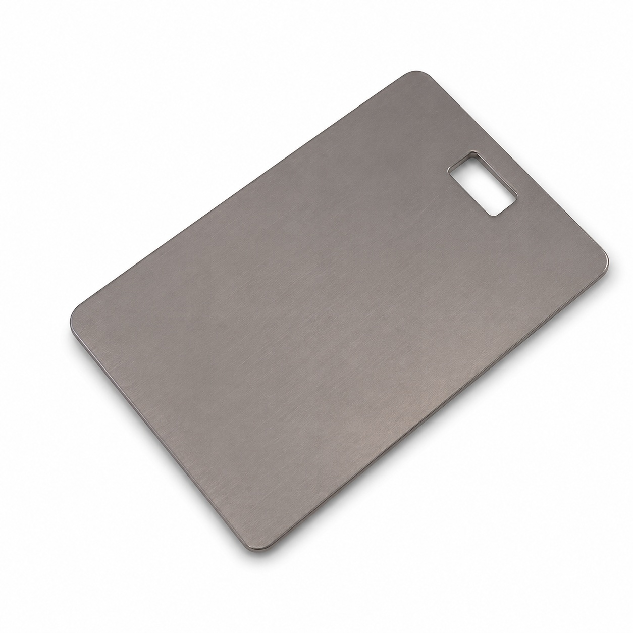 Custom zinc alloy matte silver brushed rectangular hang tag with engraved logo — variant view