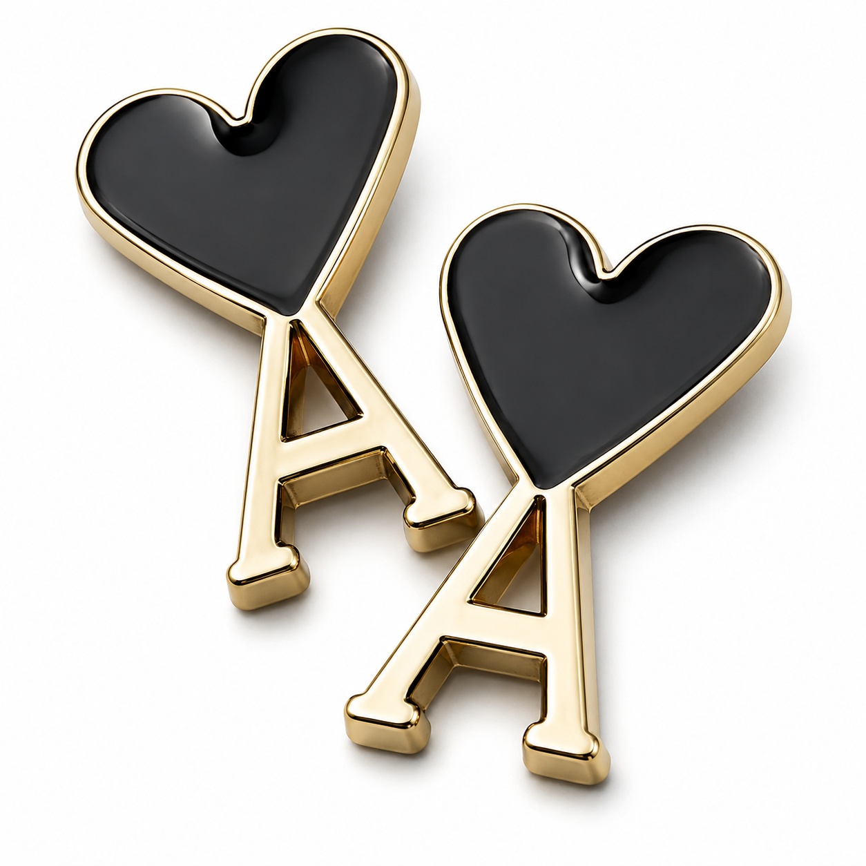 Gold-tone heart-shaped zinc alloy hang tag with blue color-filled face and geometric cutout - view 2