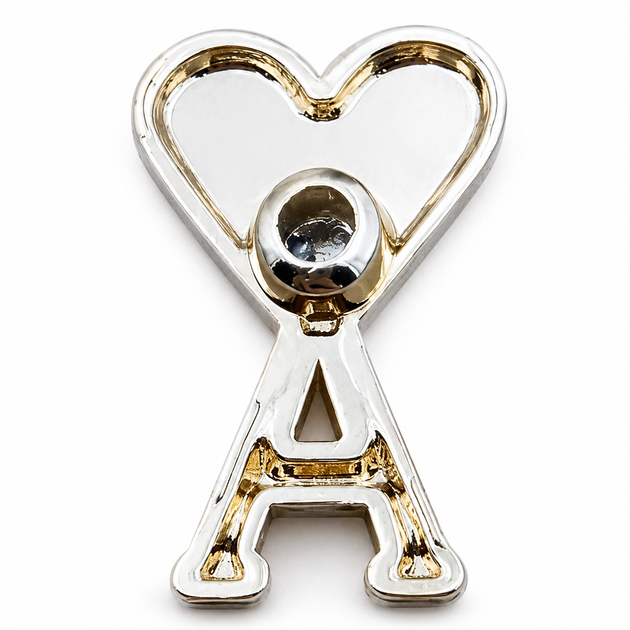 Gold-tone heart-shaped zinc alloy hang tag with blue color-filled face and geometric cutout - view 3