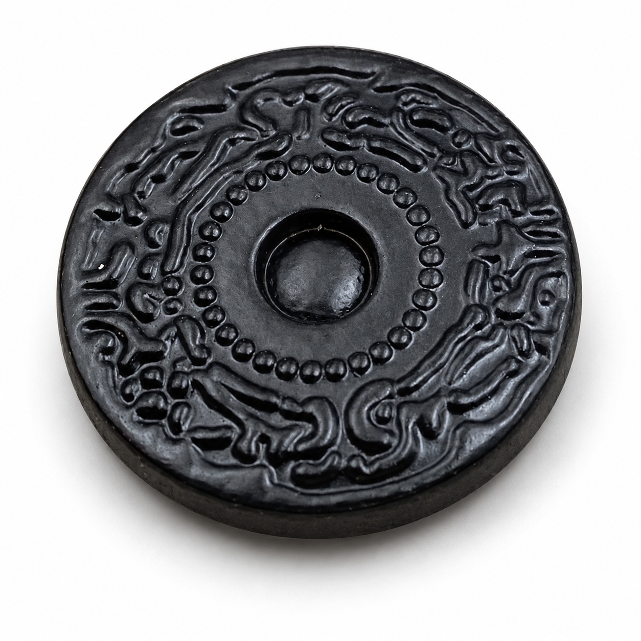 custom zinc alloy bag foot matte black round dragon pattern relief — view 1
