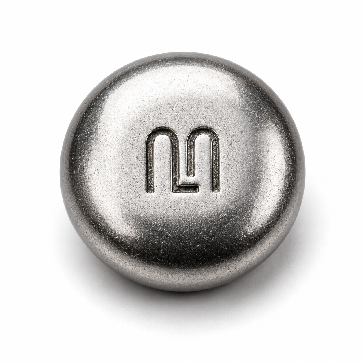 Matte silver spherical zinc alloy bag foot with recessed custom artwork detail - view 1