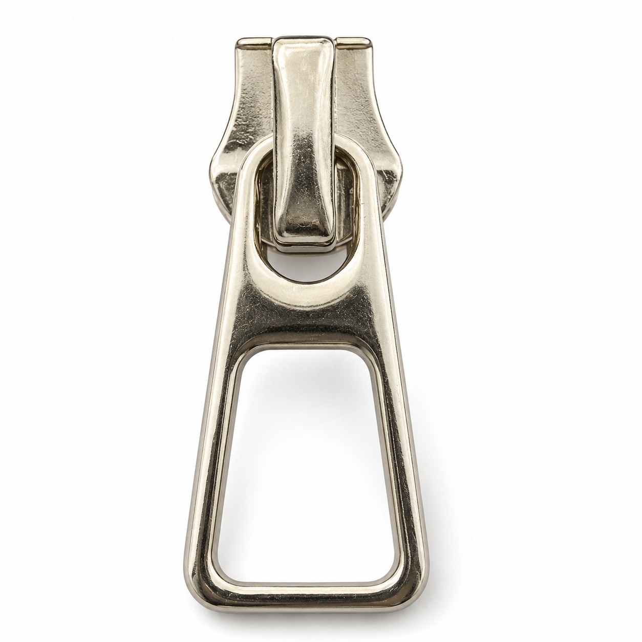 custom zinc alloy zipper puller polished silver trapezoid zipper slider ring — view 1