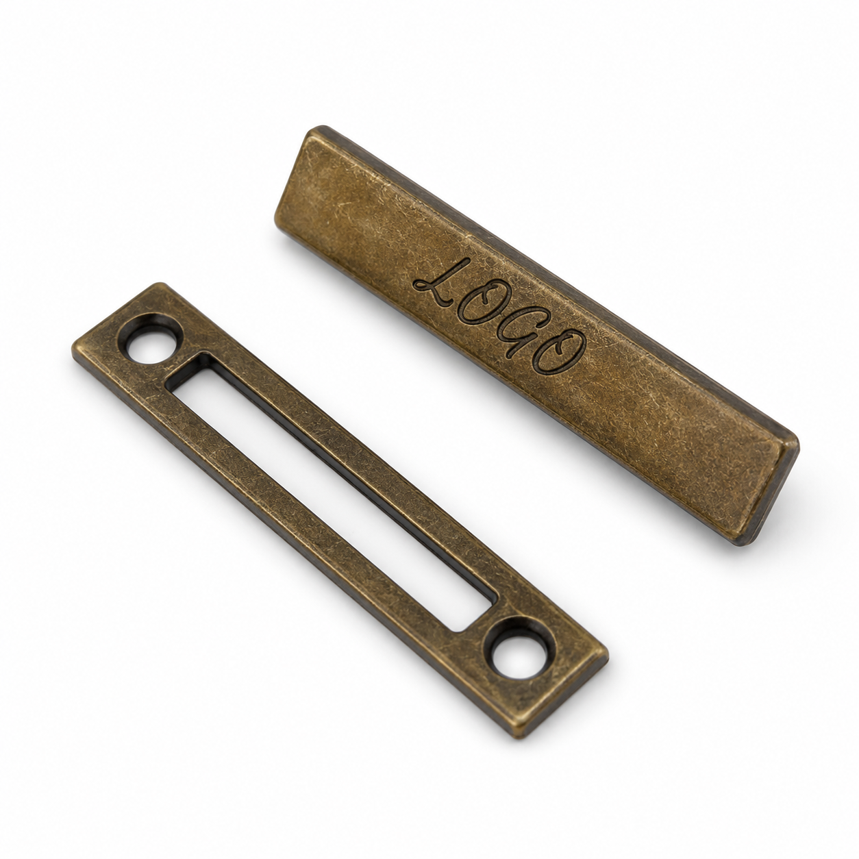 custom zinc alloy rectangular metal logo plate with antique bronze finish