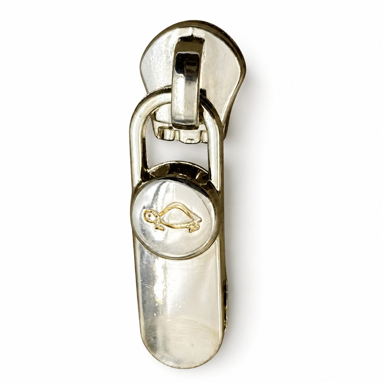 custom silver gold oval zipper puller with pearl face engraved logo — view 1